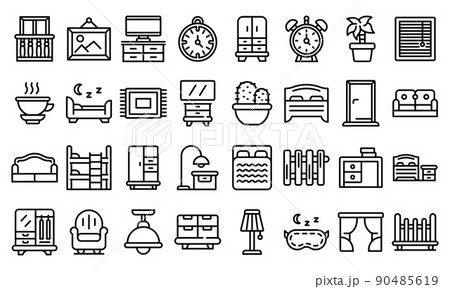 Bedroom icons set, outline style 90485619