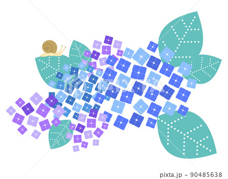 シンプルでおしゃれなあじさいとかたつむりのイラスト単品のイラスト素材