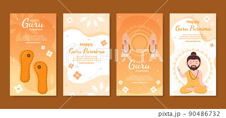 Guru Purnima of Indian Festival Stories Template Social Media Flat Cartoon Background Illustration 90486732