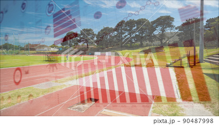 Coronavirus digital interface against empty sports field 90487998