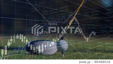 Financial data processing over man playing golf. Financial data processing over man playing golf. 90488018