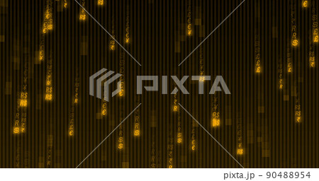 Image of orange binary coding data processing over black background Image of orange binary coding data processing over black background 90488954