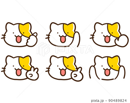 手で表現するかわいいねこのポーズイラストセットのイラスト素材 9044