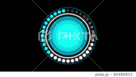 Image of car speedometer on black background 90489955