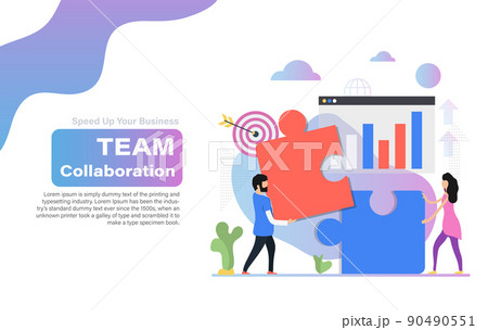Vector banner of coworkers connecting jigsaw elements 90490551