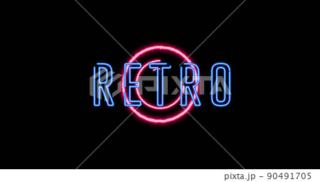 Image of neon retro text over black background Image of neon retro text over black background 90491705