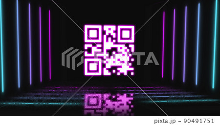 Image of qr code flashing over neon stripes Image of qr code flashing over neon stripes 90491751