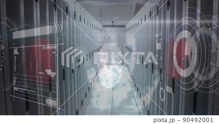 Image of data processing over fingerprint and computer servers 90492001