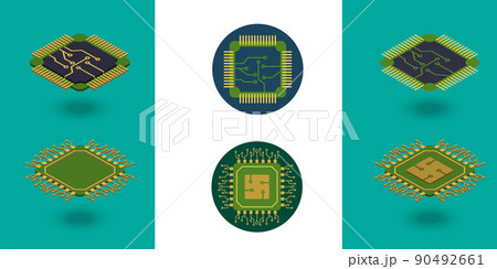 IC circuit board icon set. Technology semiconductor industry concept. 90492661