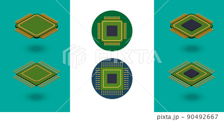 IC circuit board icon set. Technology semiconductor industry concept. 90492667
