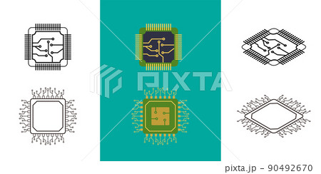 IC circuit board icon set. Technology semiconductor industry concept. 90492670