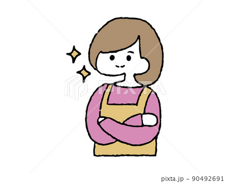 キラキラするエプロン姿の女性のイラスト 90492691