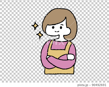 キラキラするエプロン姿の女性のイラスト 90492691