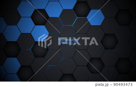 Dark gray and blue hexagonal abstract technology background. 90493473