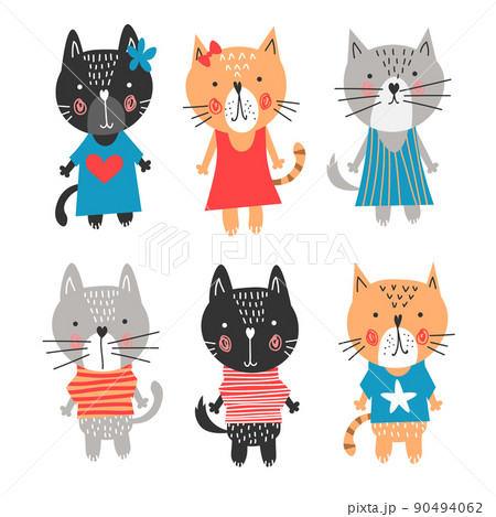 Funny Lovers Cats Doodle Icon Cute Pets Vector Art On White