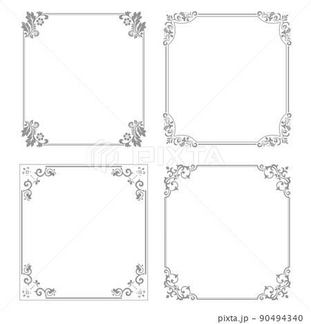 Set of decorative frames Elegant vector element for design in Eastern style, place for text. Floral gray and white borders. Lace illustration for invitations and greeting cards 90494340