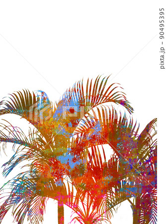 アートな椰子の木のシルエット、ボタニカルな背景イメージ 90495395