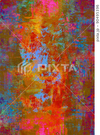 多彩な絵の具を重ね塗りした、カラフルな抽象ペイント 90495396