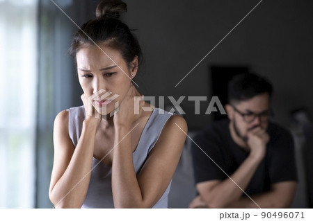 Asian couple arguing at home. Problems in relationship Asian couple arguing at home. Problems in relationship 90496071