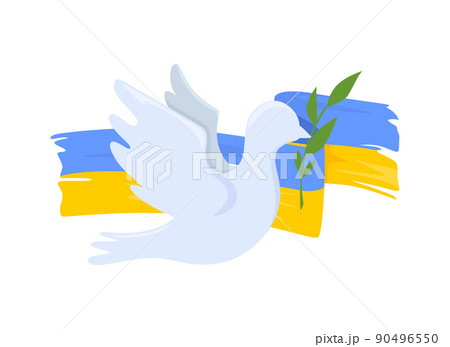 Dove of peace on the flag of Ukraine. The concept of peace in Ukraine. Vector illustration isolated on white background. 90496550
