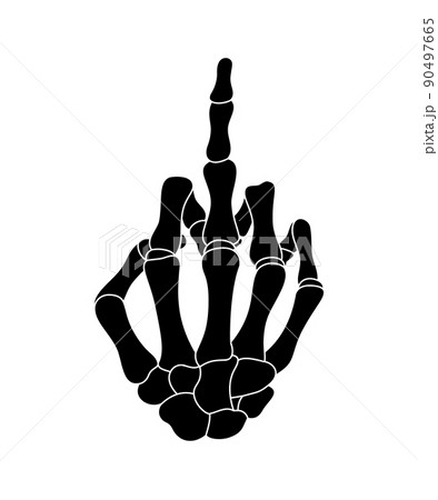 Skeleton palm with raised up middle finger. Fuck you black symbol. Human hand with bones vector illustration 90497665