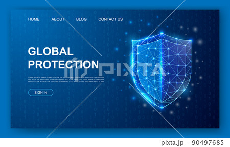 Shield 3d polygonal website template. Antivirus design illustration concept. Low poly Cyber security symbol for homepage, promotion banner design. 90497685