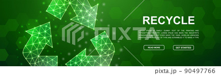 Recycle 3d low poly symbol for head promotion banner. Ecology design template illustration concept. Horizontal polygonal Ecosystem poster illustration 90497766