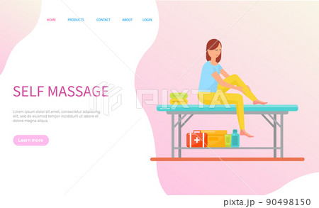 Woman Making Self Massage Sitting on Table Vector 90498150