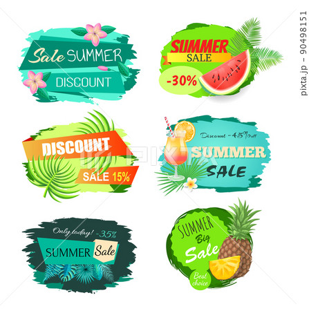 Big Set of Summertime Emblems with Fruits, Flowers 90498151