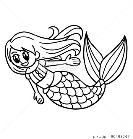 Swimming Mermaid Isolated Coloring Page for Kids 90498247
