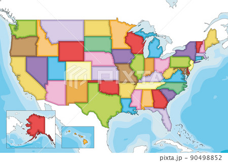 Vector illustrated blank map of USA with states and administrative divisions, and neighbouring countries. Editable and clearly labeled layers. 90498852