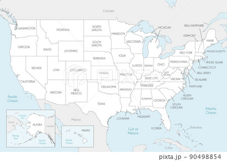 Vector map of USA with states and administrative divisions, and neighbouring countries. Editable and clearly labeled layers. 90498854