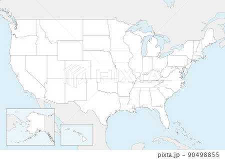 Vector blank map of USA with states and administrative divisions, and neighbouring countries. Editable and clearly labeled layers. 90498855