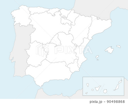 Vector blank map of Spain with regions and territories and administrative divisions, and neighbouring countries. Editable and clearly labeled layers. 90498868