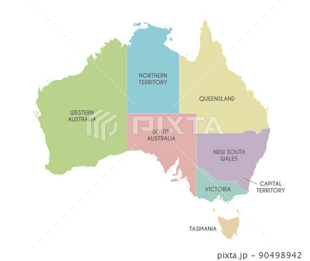 Vector map of Australia with regions or territories and administrative divisions. Editable and clearly labeled layers. 90498942