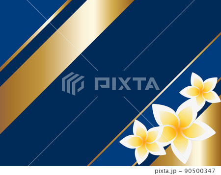 高級感のあるプルメリアのストライプ背景 横位置 ブルー ゴールドのイラスト素材
