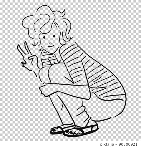 Line drawing of a crouching woman doing a piece Line drawing of a crouching woman doing a piece 90500921