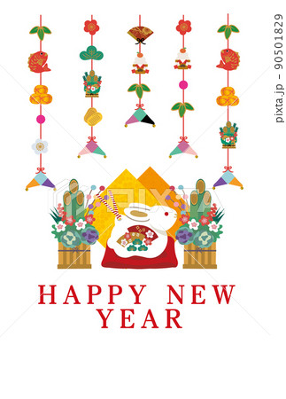2023　卯年の年賀状デザイン　うさぎの正月飾り 90501829