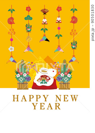 2023　卯年の年賀状デザイン　うさぎの正月飾り 90501830