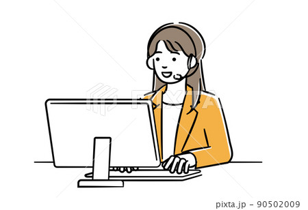 パソコンに向かって案内するオペレーターの女性のシンプルイラスト パソコンに向かって案内するオペレーターの女性のシンプルイラスト 90502009