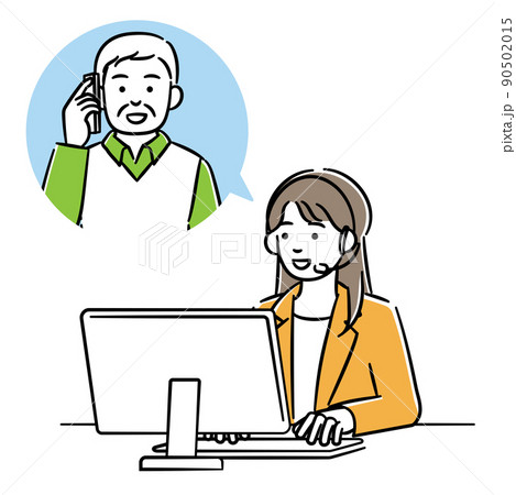 シニア男性と電話で話すオペレーターの女性のシンプルイラスト シニア男性と電話で話すオペレーターの女性のシンプルイラスト 90502015