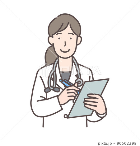 カルテを書く女医さんの上半身イラストのイラスト素材