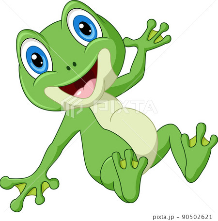 Cute happy green frog cartoon posing - Stock Illustration [90502621] - PIXTA