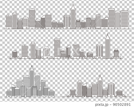 Business district line drawing illustration set Business district line drawing illustration set 90502891