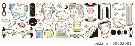 Greek ancient statues and surreal elements in trendy psychedelic weird style. 90502901