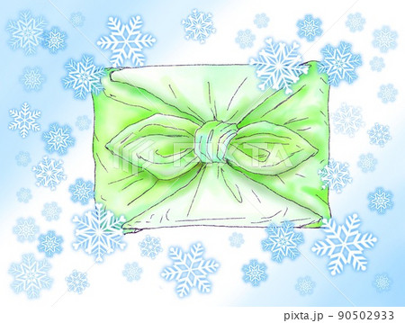 風呂敷_雪の結晶_黄緑色の風呂敷_背景色あり 90502933