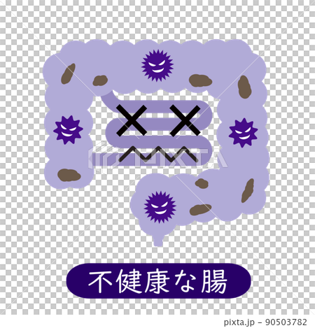 悪玉菌と便が溜まった不健康な腸。悪い腸内環境。 90503782