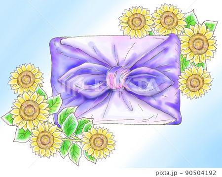 風呂敷_向日葵_紫色の風呂敷_背景色あり 90504192