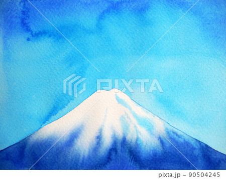 fuji mountain fujisan and blue sky watercolor painting illustration design hand drawn fuji mountain fujisan and blue sky watercolor painting illustration design hand drawn 90504245