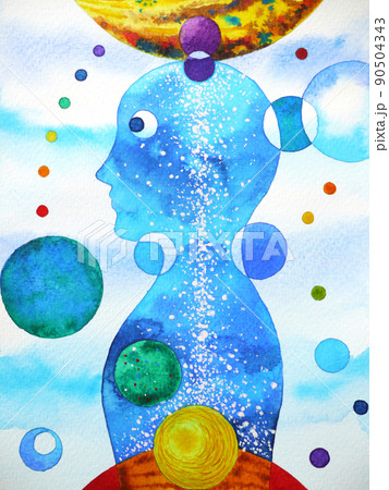 human head, chakra power, inspiration abstract thinking, world, universe inside your mind, watercolor painting human head, chakra power, inspiration abstract thinking, world, universe inside your mind, watercolor painting 90504343